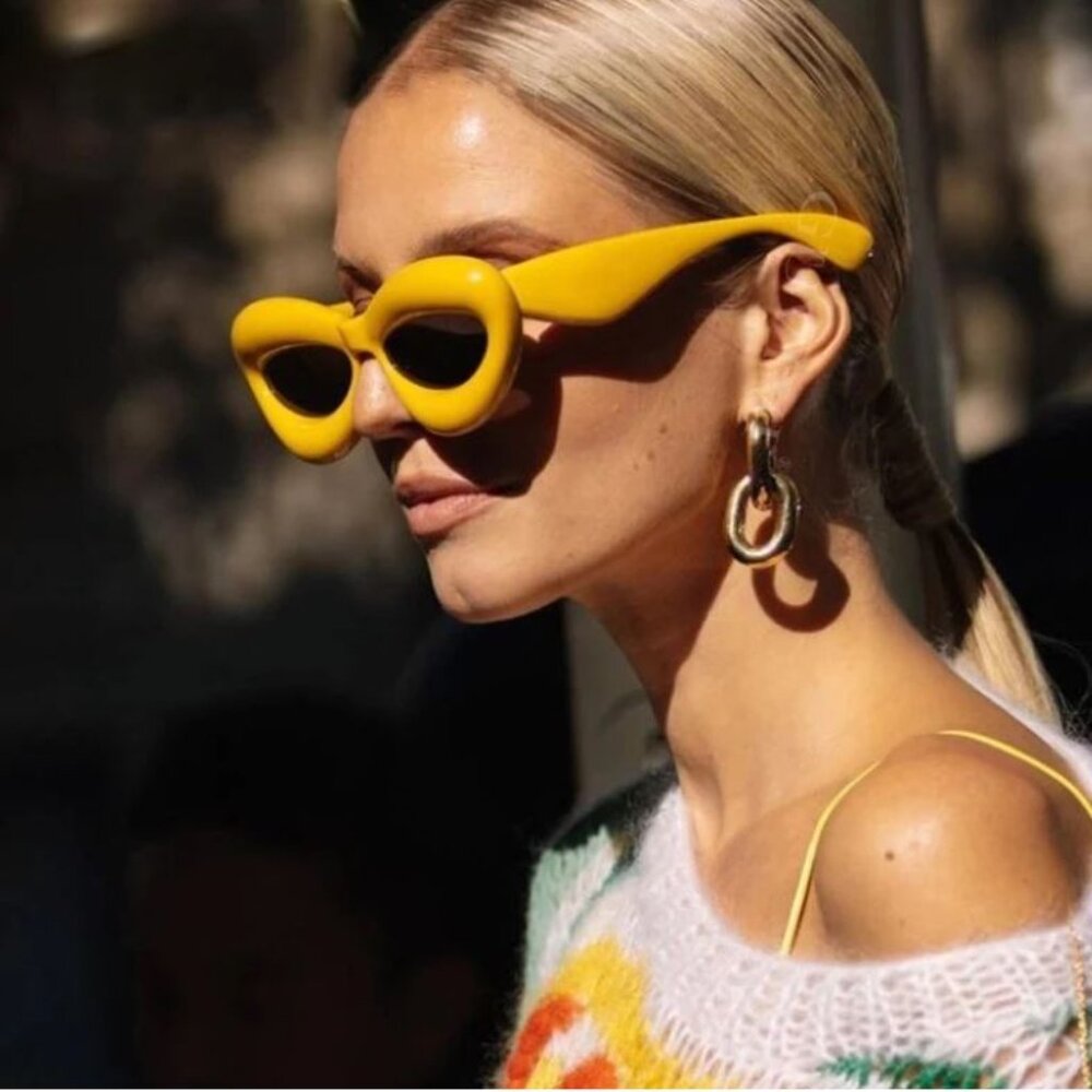 Women Sunglasses Fashion Celebrity Style Yellow Frame Thick Frame Outdoor Party
